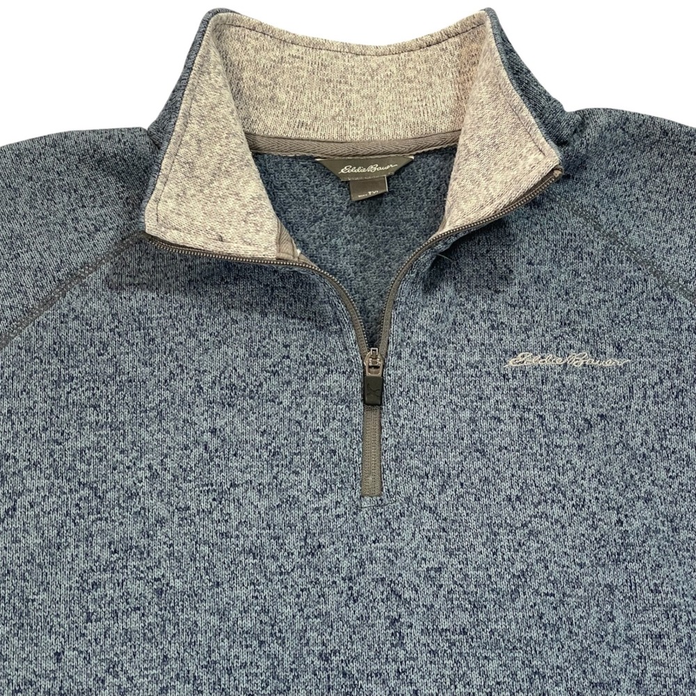Eddie Bauer Mens TXL Blue Marled Quarter Zip Fleece Pullover D1866581